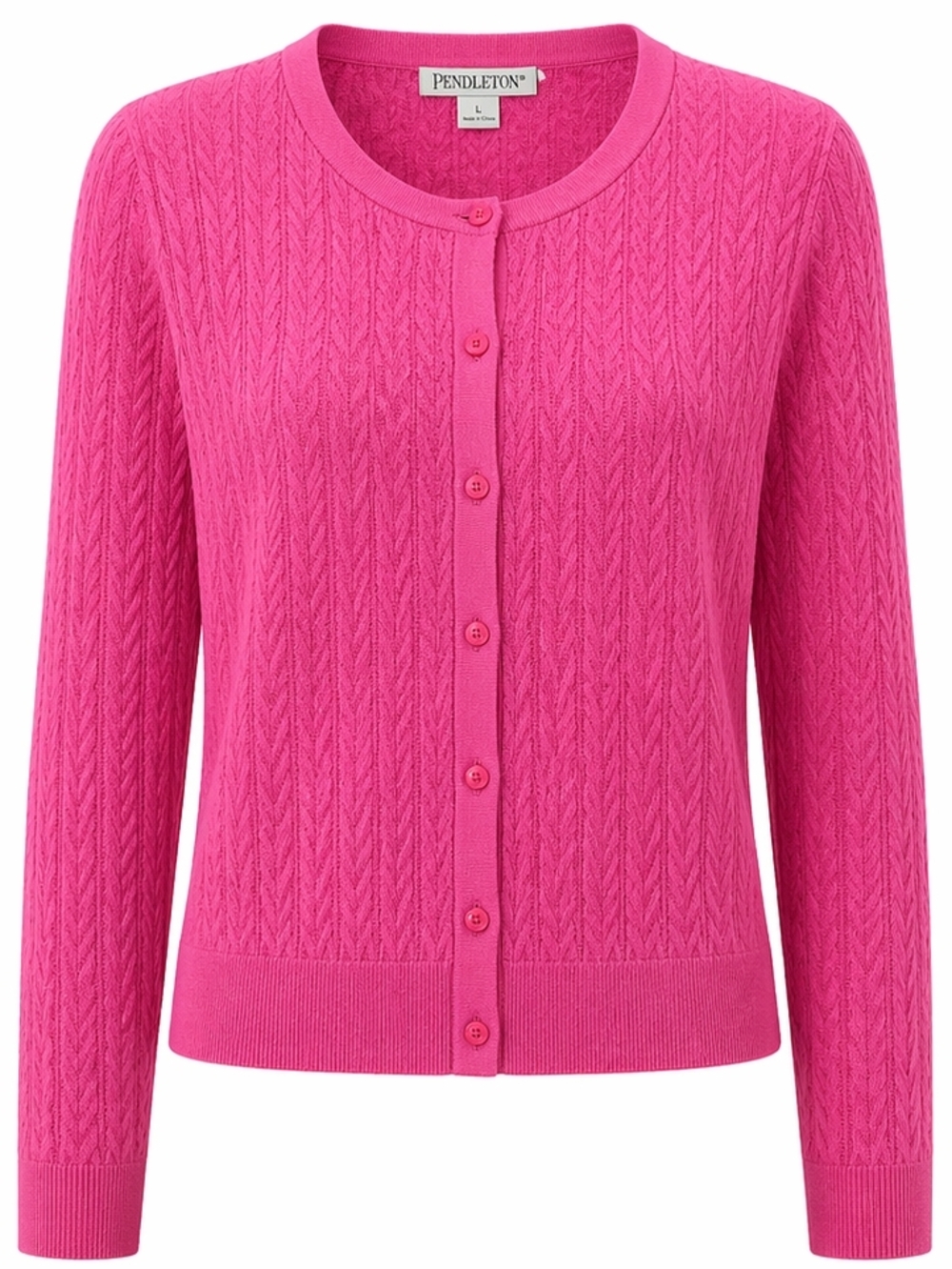 Silk Blend Pendleton Hot Pink Cable Knit Button-Front Cardigan